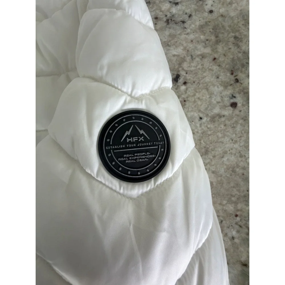 HFX White Puffer Jacket Small‎ Hooded Quilted Winter Coat